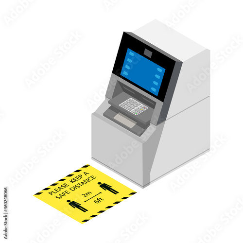 Social distancing and coronavirus covid-19 prevention: safe distance when using ATM service machines