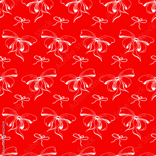 Cute soft romantic bowknots seamless pattern. Pretty flat bows abstract endless texture for fabric, textile, cosmetics, package, stationery, wrapping paper, background. Cheerful festive doodle design