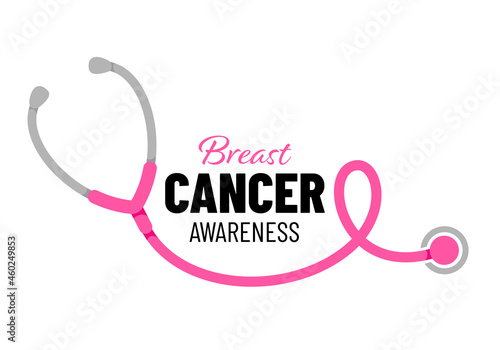 Stethoscope in pink ribbon shape. Breast cancer awareness month campaign. Vector illustration