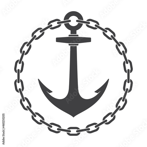 Vector nautical anchor wrapped in a circle-shaped chain. Isolated on white background.