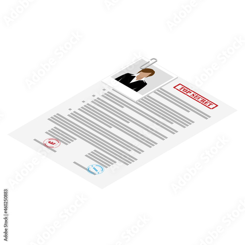 Files with top secret document isometric view