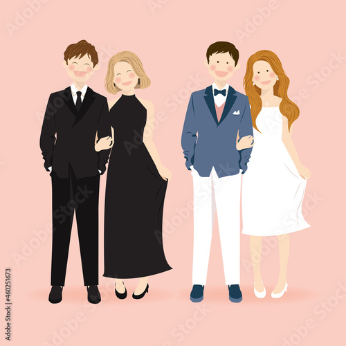 Cute Couple in Party Dress Attire Holding Hand in Bundle Set