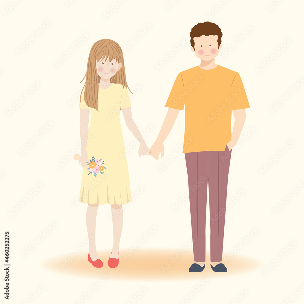 Cute Romantic Couple in Holding Hand Together Illustration