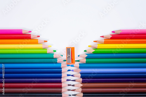 Colorful color pencils on a white background 
