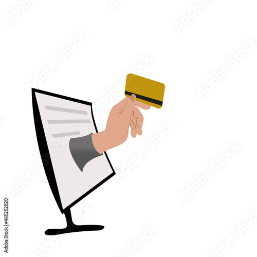 Online shopping.
Online store.
Business concept.
Mobile shopping flat vector concept. Hand with a bank card. Online payment, transfer, payment card. Cyber ​​Week. Black Friday.