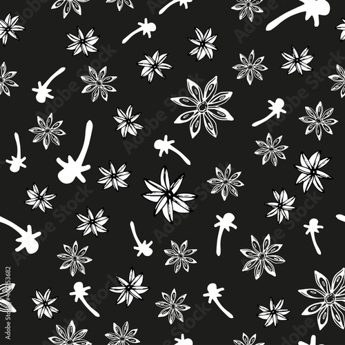 Anis star and spices seamless pattern. Hand drawn.