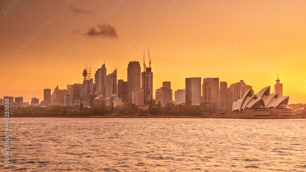 beautiful city skyline at sunset. Skyline of sydney at sunset 