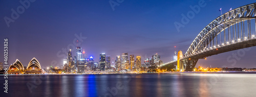 city harbour bridge at night. skyline of sydney by night. 