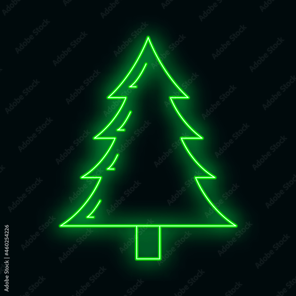 Concept christmas fir tree icon green neon glow style, happy new year, merry christmas flat vector illustration, isolated on black. Concept christmas fir tree icon green neon glow style, happy new year, merry christmas flat vector illustration, isolated on black.