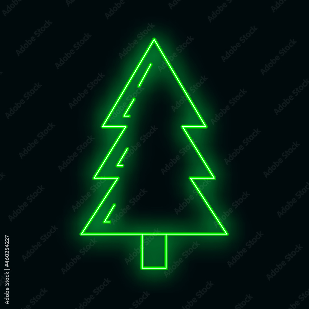 Concept christmas fir tree icon green neon glow style, happy new year, merry christmas flat vector illustration, isolated on black. Concept christmas fir tree icon green neon glow style, happy new year, merry christmas flat vector illustration, isolated on black.