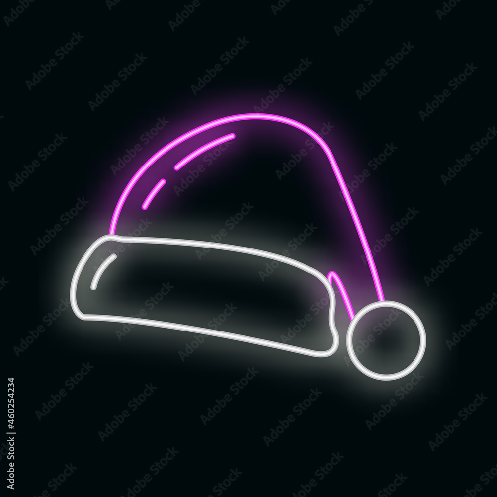 Concept christmas hat icon neon glow style, happy new year and merry christmas flat vector illustration, isolated on black, xmas holiday time. Concept christmas hat icon neon glow style, happy new year and merry christmas flat vector illustration, isolated on black, xmas holiday time.