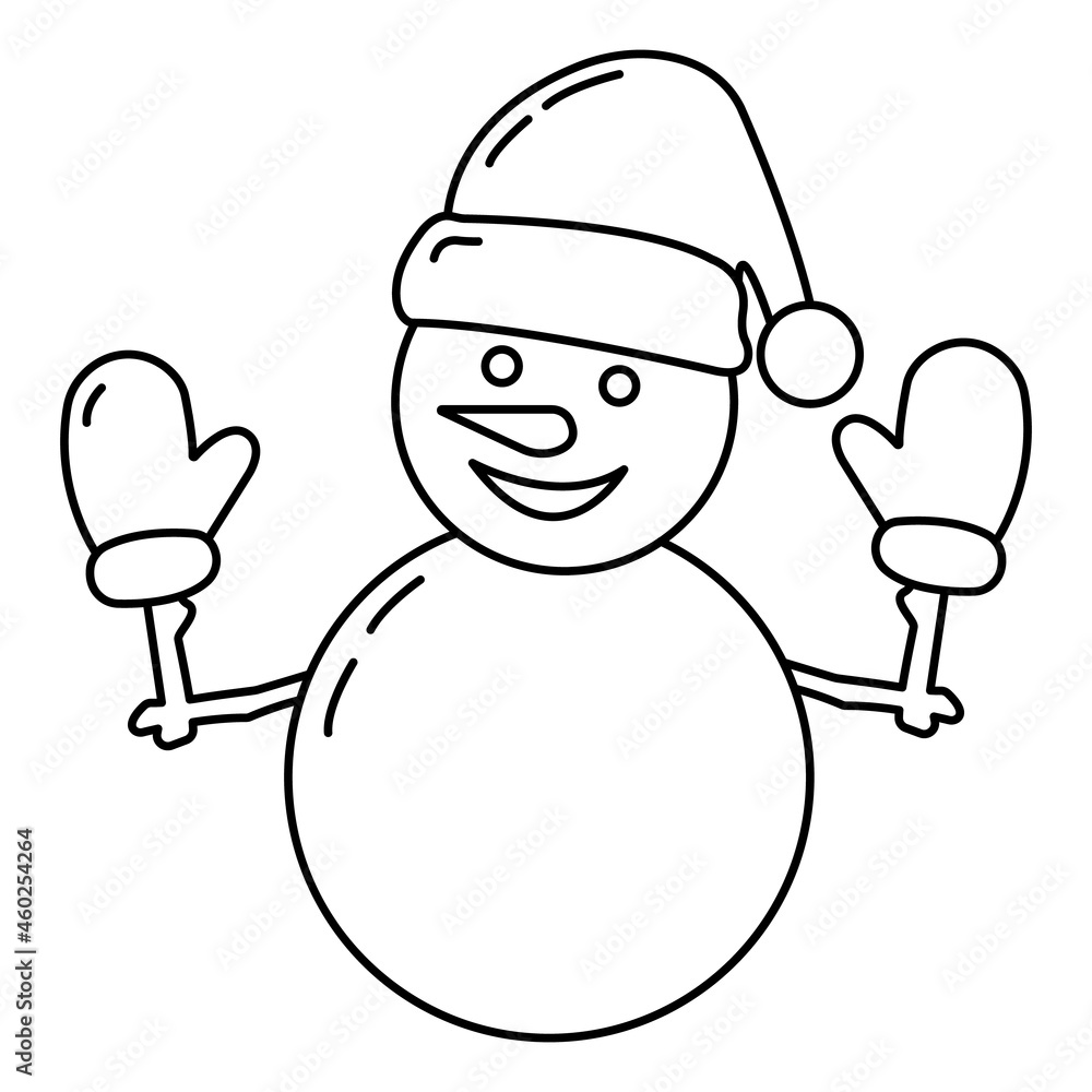 Concept christmas cheerful snowman in hat icon outline style, happy new year and merry christmas flat vector illustration, isolated on white. Concept christmas cheerful snowman in hat icon outline style, happy new year and merry christmas flat vector illustration, isolated on white.