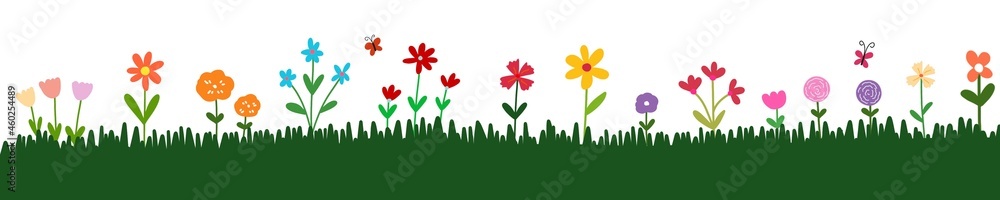 Handmade drawing flowers.Spring and summer forest and garden wild flowers isolated on white.