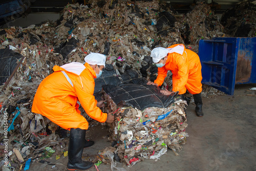 The waste disposal plant compresses the waste to be transported for recycling.