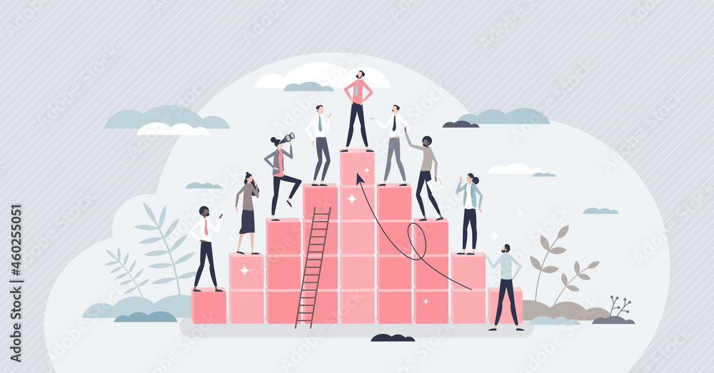 Hierarchy rank and pyramid type career development ladder tiny person