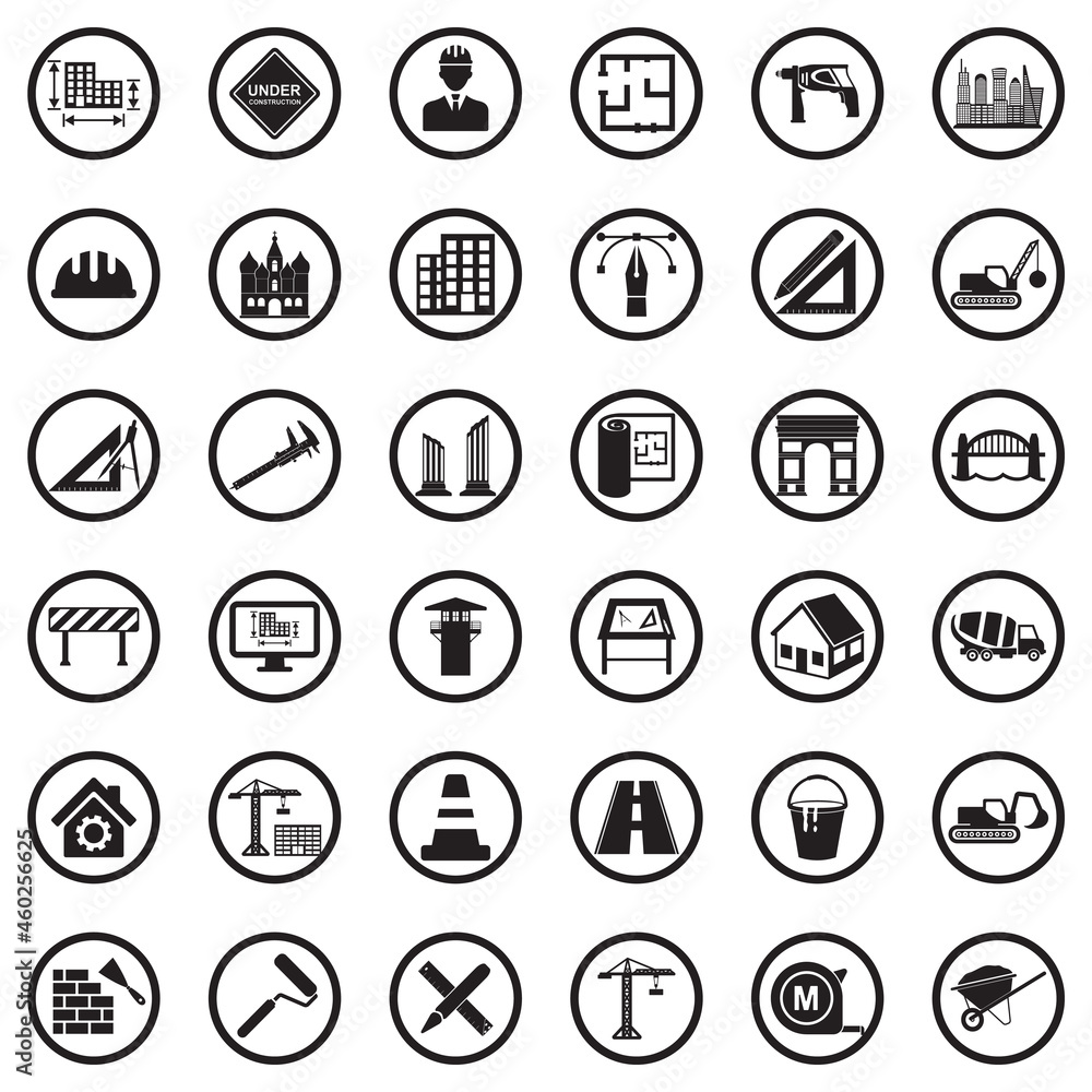 Architecture Icons. Black Flat Design In Circle. Vector Illustration. Architecture Icons. Black Flat Design In Circle. Vector Illustration.