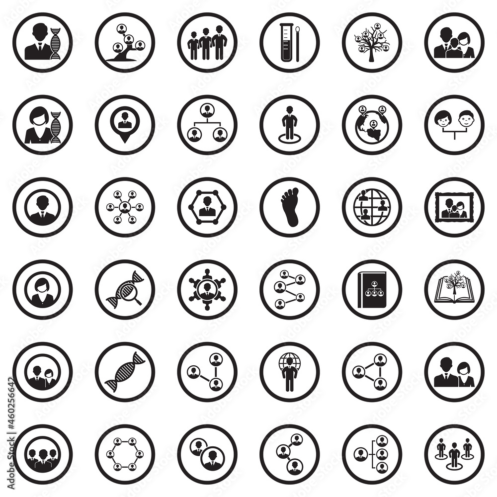 Ancestry Icons. Black Flat Design In Circle. Vector Illustration. Ancestry Icons. Black Flat Design In Circle. Vector Illustration.