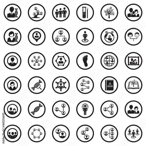 Ancestry Icons. Black Flat Design In Circle. Vector Illustration.