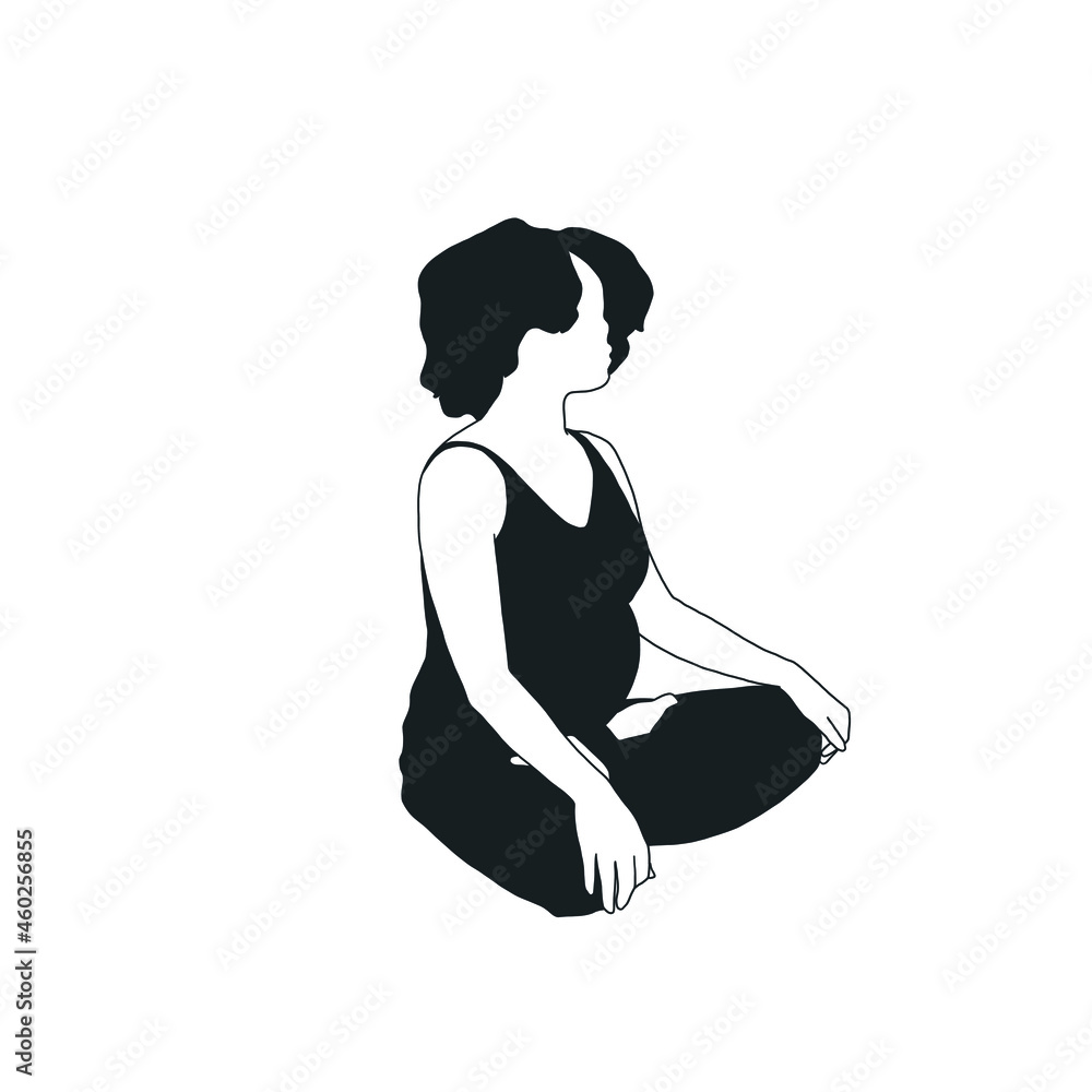 Woman doing yoga asana. Zen. Meditation. Activity healthy lifestyle. Girl dressed in sportswear. Meditation and relax. Hand drawn female outline silhouette. Woman doing yoga asana. Zen. Meditation. Activity healthy lifestyle. Girl dressed in sportswear. Meditation and relax. Hand drawn female outline silhouette.