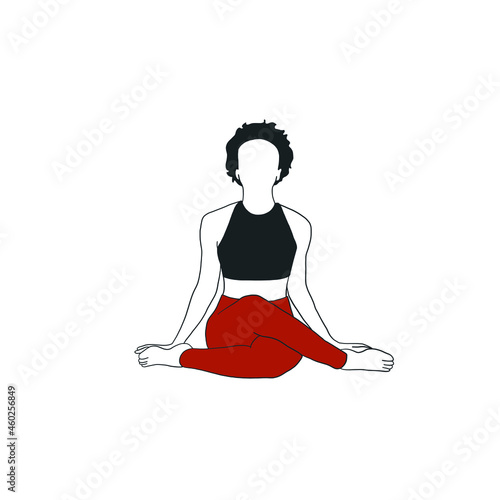 Woman doing yoga asana. Zen. Meditation. Activity healthy lifestyle. Girl dressed in sportswear. Meditation and relax. Hand drawn female outline silhouette. 