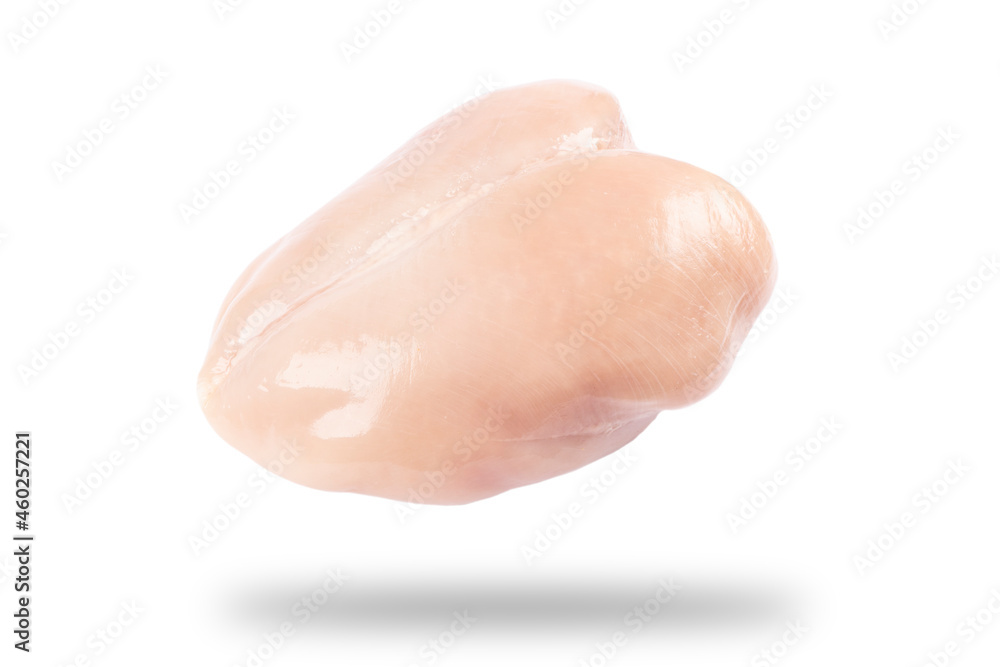 Fototapeta premium Raw chicken breast fillet isolated on white background. Fresh uncooked chicken breast isolated.