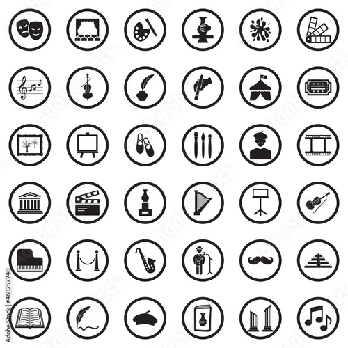 Art Icons. Black Flat Design In Circle. Vector Illustration.