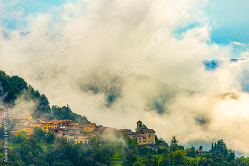 Alpine Village Aranno in the Clouds with Mountain View in Ticino, Switzerland. © Mats Silvan