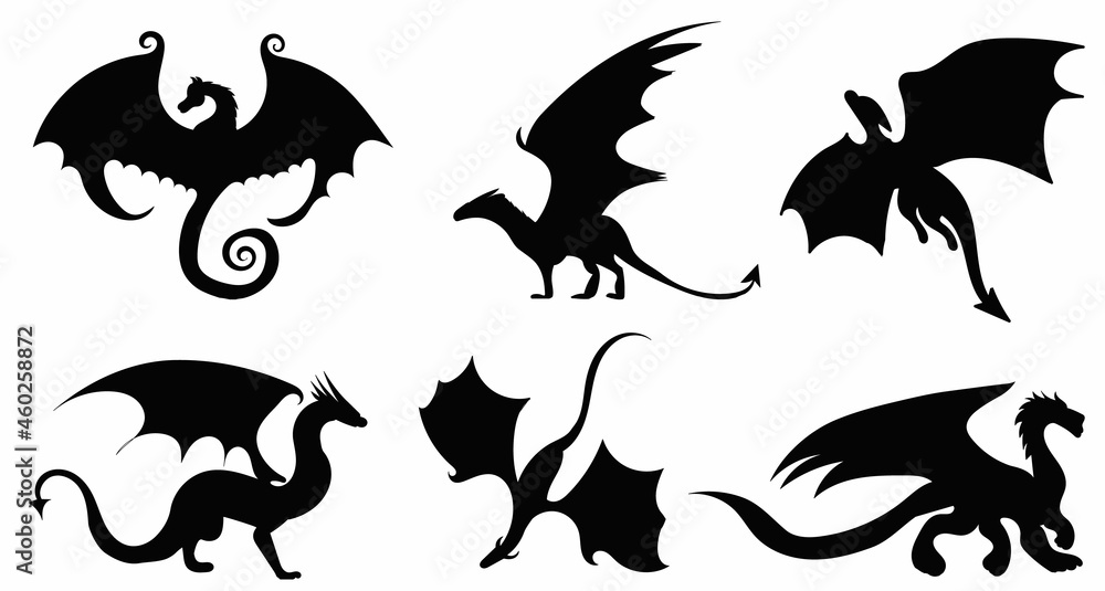 Obraz premium set of silhouette dragon, isolated vector