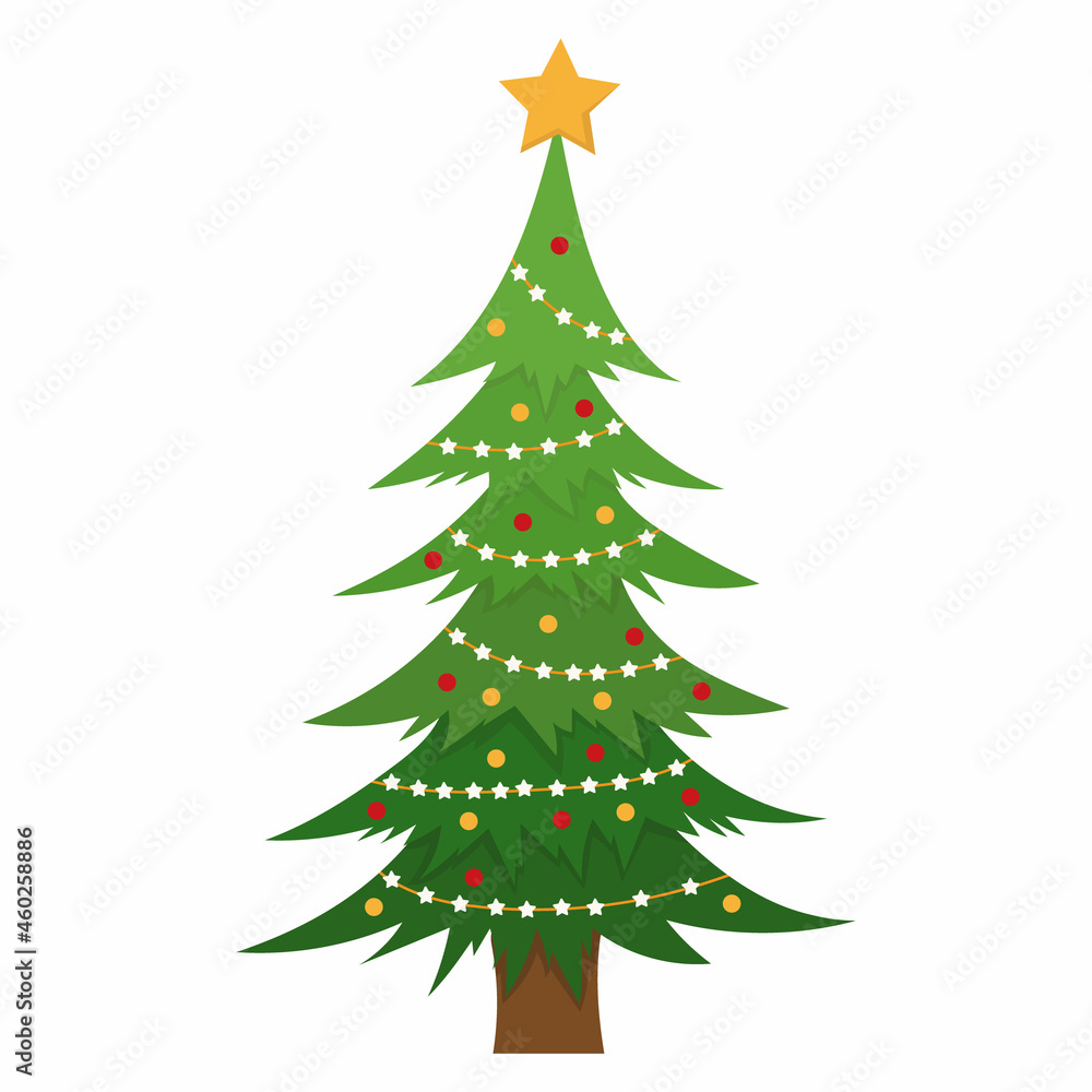 green christmas tree in flat style, isolated vector