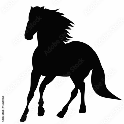 black silhouette horse running, isolated vector