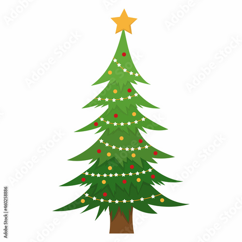 green christmas tree in flat style, isolated vector © zolotons