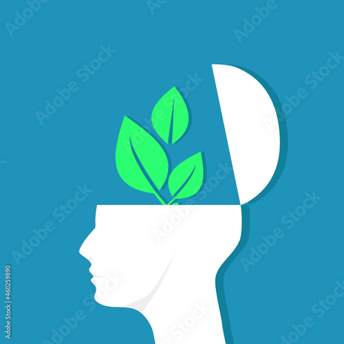 People with green leaves in their heads. Think green. Save the concept of earth and energy.