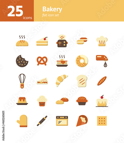 Bakery flat icon set. Vector and Illustration.