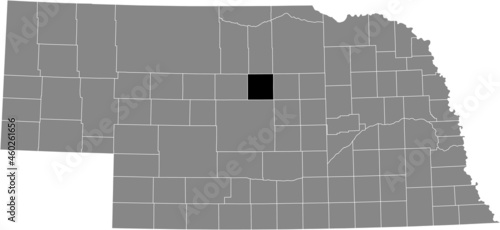 Black highlighted location map of the Madison County inside gray map of the Federal State of Nebraska, USA