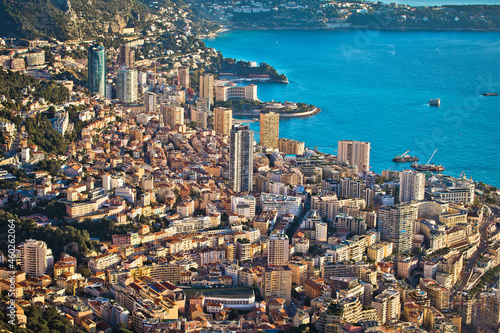 Aerial view of Monte Carlo skyscrapers, Principality of Monaco