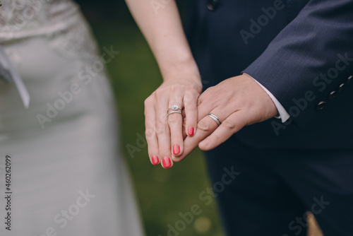 Picture of bride and groom with wedding ring.
