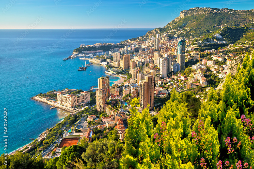 Fototapeta premium Monaco cityscape and coastline colorful nature of Cote d'Azur view