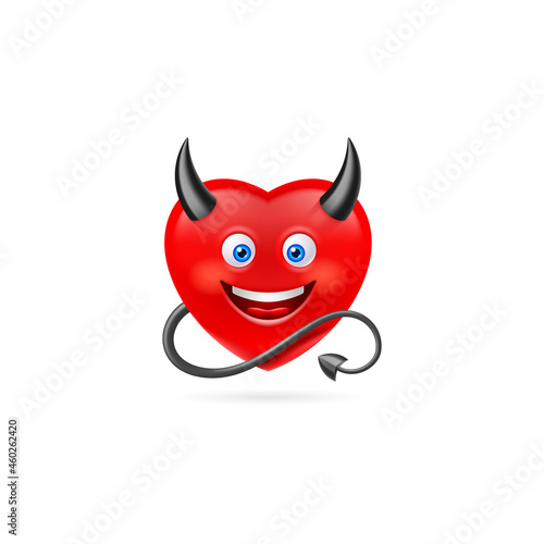 Red Heart Character with Black Horns and Devil Tail. Cute Cartoon Style Illustration. Romantic Love Lovesickness Symbol. St Valentine Greeting Card Decor, or Marriage Anniversary