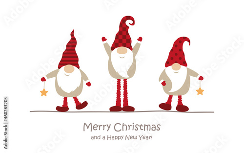 merry christmas greeting card with cute dwarf