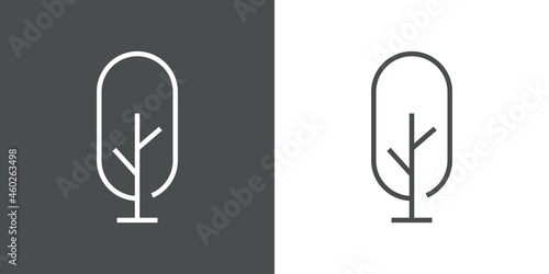 Logotipo lineal árbol abstracto con ramas en forma de óvalo en fondo gris y fondo blanco