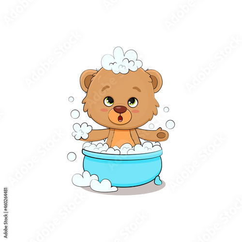cute cartoon teddy bear in bath
