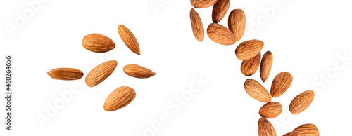 Canvas almond piece , almond fly on white, blast healthy food, food on white clipping p