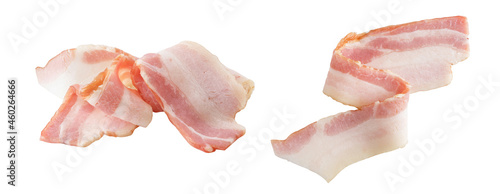 bacon silce, raw bacon, Grill piece pork meat, thin bacon on white , food on white clipping path