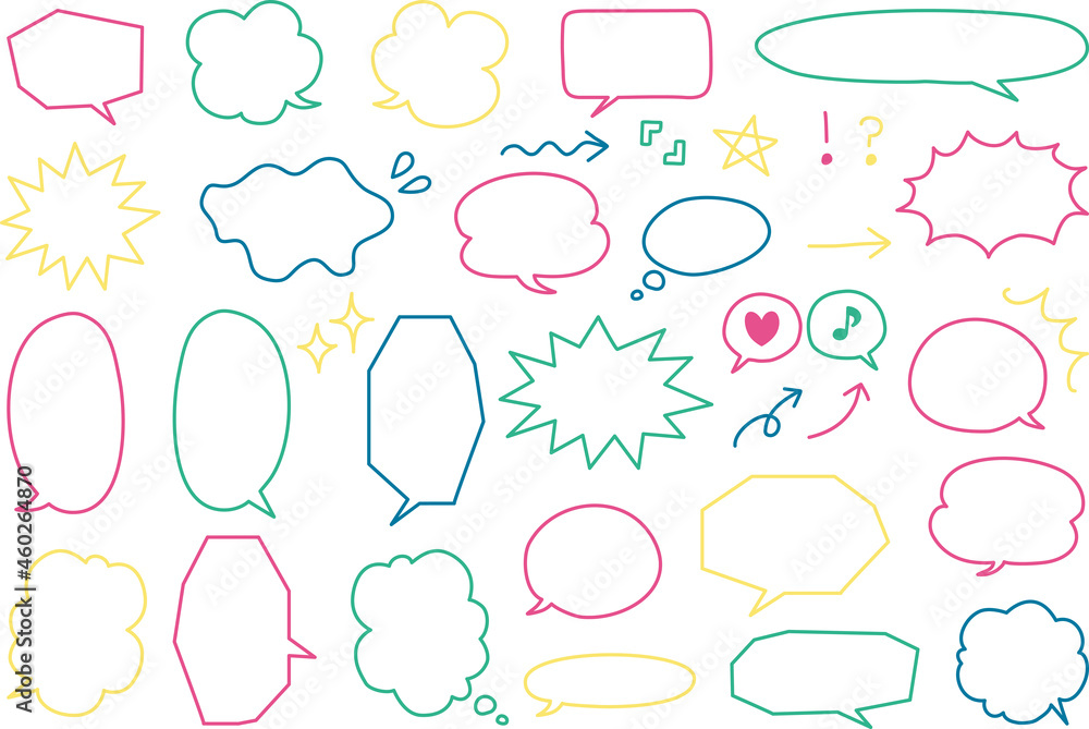 手描き吹き出しと記号のセット カラフル線塗りなし Stock Vector Adobe Stock