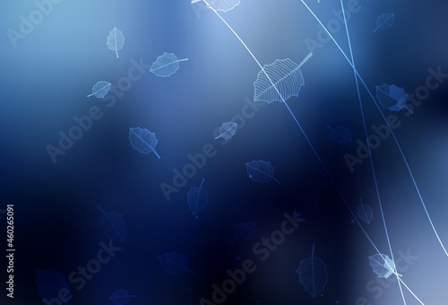 Dark BLUE vector doodle pattern with trees, branches.
