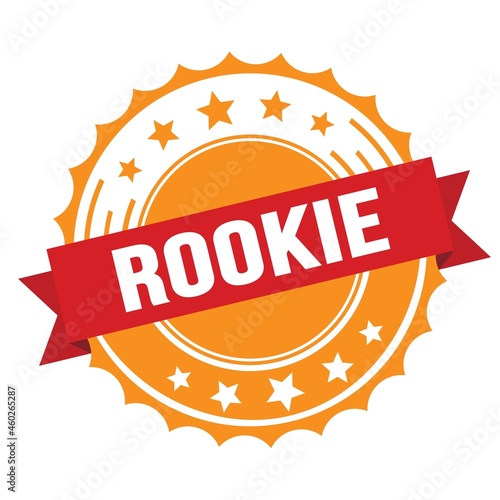 Foto ROOKIE text on red orange ribbon stamp.