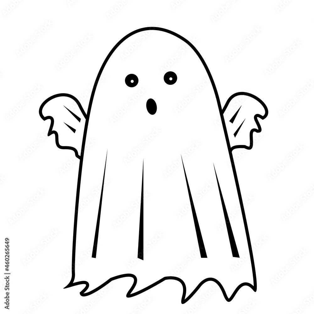 Obraz premium A little ghost with his hands up on a white background