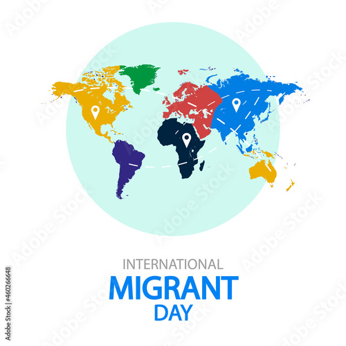 World map with travels for international migrant day, vector art illustration.