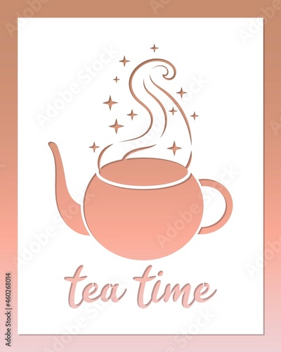 Tea time printable stencil for cutting. Cup of tea vector template