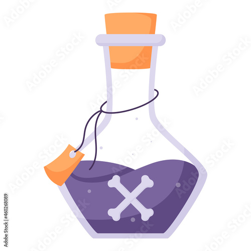 A flask with poison and a stopper. Halloween. Flat cartoon style